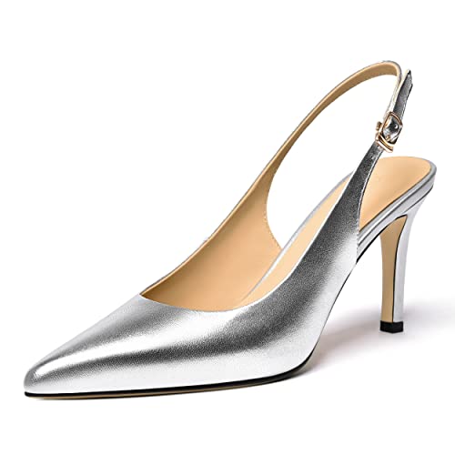 FEMSTEP Womens Sexy Slingback Buckle Dating Matte Leather Pointed Toe Stiletto High Heel Pumps Shoes 3.3 Inch