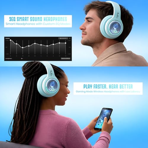 Image of PunnkFunnk Astro Junior Wireless Bluetooth Headphones with BT 5.3, Noise Cancelling, Hi-Res Audio, 40mm Drivers, Deep Bass, Memory Foam Ear Cushions, Over-Ear Headset for Kids, Teens & Adults (Green)