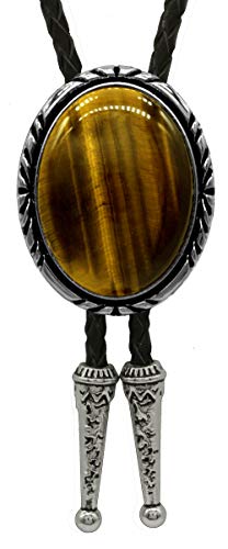Image of Moranse Bolo Tie with Natural Tiger Eye Stone Celtic Style Genuine and Cowhide Rope