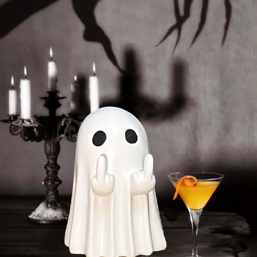 Ghost Halloween Decor, Spooky Home Decorations, Quirky Halloween Home Decor Indoor, Resin Finger Ghost Statue Gift for Porch, Props, Tabletop, Desk