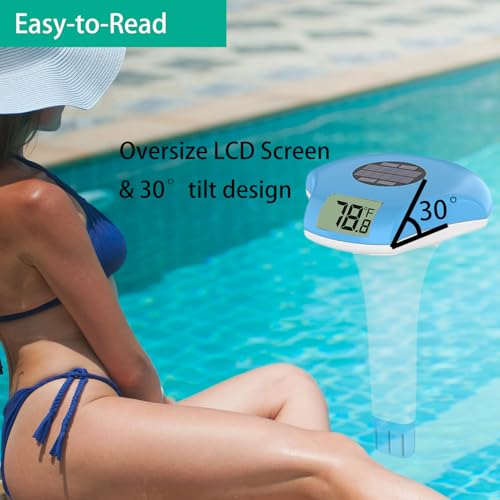 Digital Pool Thermometer – IPX-8 Waterproof Swimming Pool Thermometer Floating Easy Read, Environment-Friendly Solar-Powered Pool Temperature Gauge for Swimming Pools, Spa, Hot Tubs - Thumbnail 3