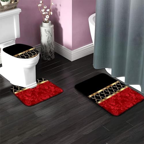 Badematte Goldenes Hohlmuster Badezimmerteppich Set 3 Teilig Mikrofaser Badteppiche und WC Vorleger mit Ausschnitt Waschbar rutschfeste Badvorleger Toilette Teppich – Bild 5
