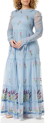 Frock and Frill Frock And Frill Women's Embroidered Floral Dress, Blue :  Amazon.com.be: Fashion