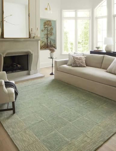Image of Spectrum Pattern Wool Carpet with Loop Texture Yarn Anti Shedding Carpet Size 10x14 Feet A1 Green & Multi Color