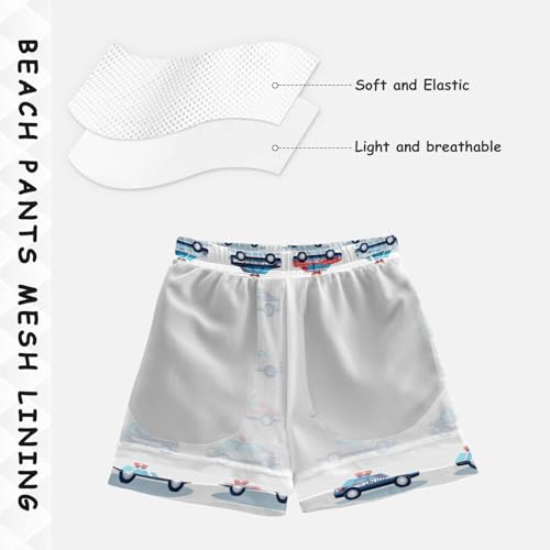 Pigsaly Boys' Swim Board Shorts Warning Lights Red Blue Police Car Boy's Swim Trunks Kids Swimwear 4T4