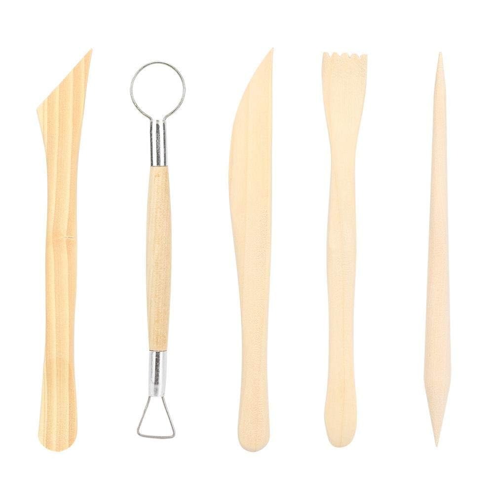 Khazna 5 Pcs Clay Sculpting Tools, Clay Tools Pottery Tools Wooden Handle Double-Sided Set for Pottery Ceramics Sculpting