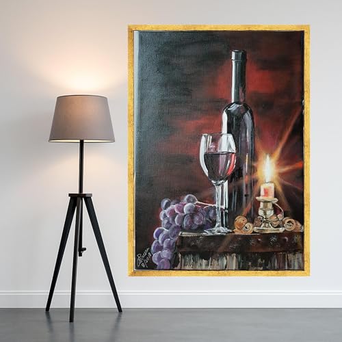 Toile nature morte vin rouge pour déco de table aux chandelles