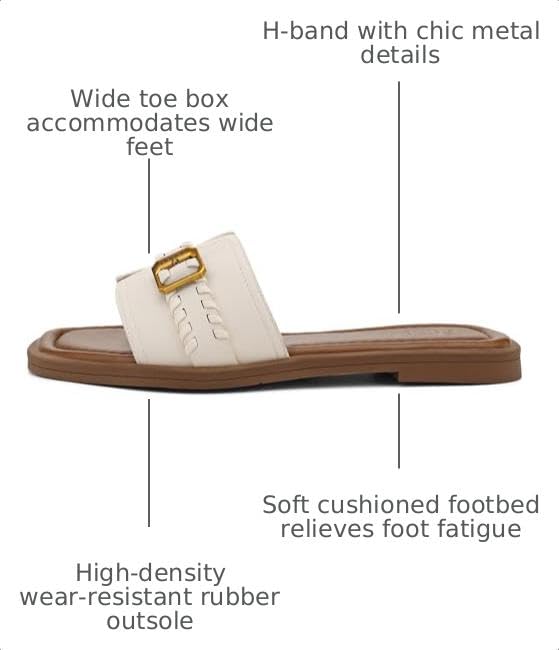 Image of UBFEN Womens Square Toe Flat Sandals Slides Dressy Comfortable for Beach