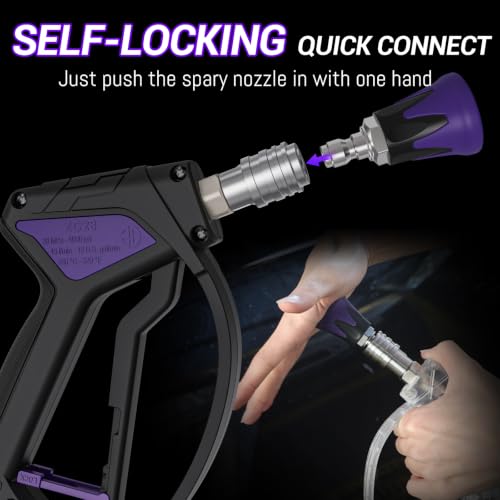 Image of Short Pressure Washer Gun, Swivel Power Washer Gun 4060 PSI, Stubby Pressure Washer Gun with 3 /8 inch Smooth & 1 /4 inch Quick Connector Coupler Compatible with Hose Foam Cannon Car Wash Foam Gun（Black purple）