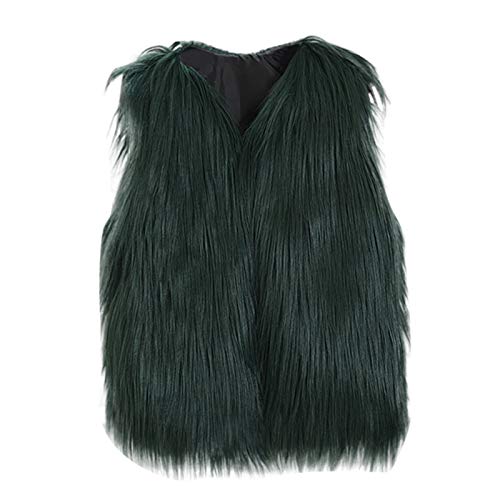 Girls Faux-Fur Jacket Coat Winter Thick Warm Fashion Cool Vest Clothes 3-10 Years, Green, 9-10 Years
