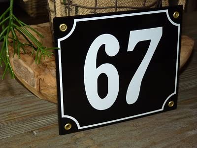 Numéro de maison émail noir 67 plaque 18x15 cm pour signalisation extérieure