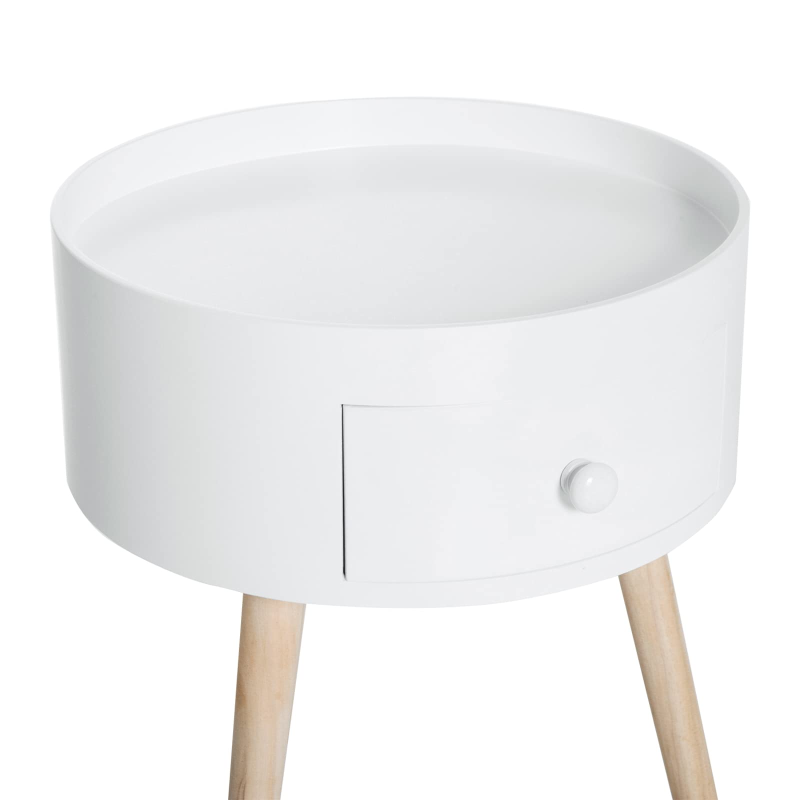 HOMCOM Tavolino da Salotto Moderno in Legno, Tavolino Rotondo con Cassetto, Tavolino da Caffè per Soggiorno e Camera, Bianco