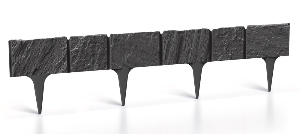 Rasenkante Gartenpalisade Palisade Beeteinfassung Beetumrandung 11,7m Beetabgrenzung Stein-Optik Mähkante Anthrazit