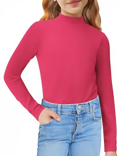 Image of Arshiner Girls Long Sleeve Mock Turtleneck Shirts Slim Fit Base Layer Top