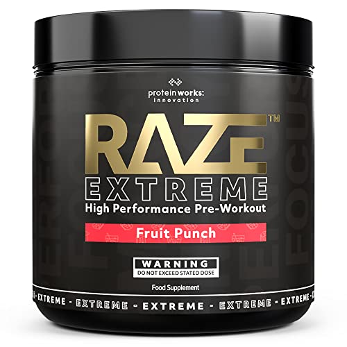 Protein Works | Raze Extreme Pre Workout Powder | Creatine, Caffeine & Beta Alanine |Energy Drink | Fruit Punch | 30 servings