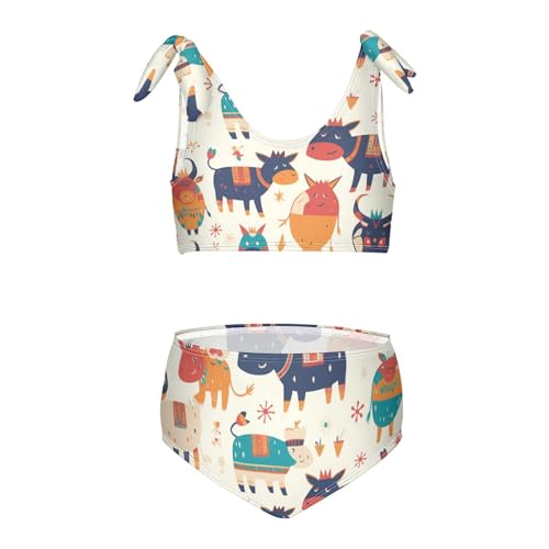KLL Cute Cow Pattern Hand Drawn Girls Two Piece Bikini Sets Quick-Dry Swimming Bathing Suit Swimwear