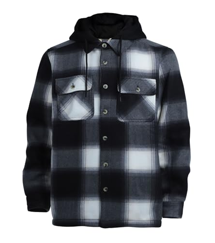 Image of LeeHanTon Mens Heavyweight Hoodies Casual Zip Up Plaid Flannel Shirt Jackets Winter Thick Berber Lined Fleece Coat