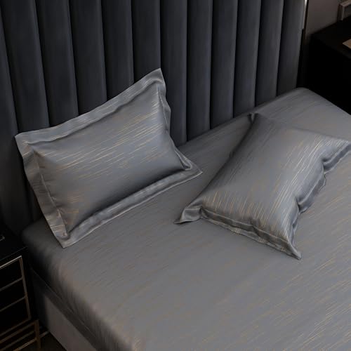 Image of Stoa Paris 350TC Luxture Cotton King Fitted Bedding Set with 2 Pillow Covers, All-Around Elastic Fitted Bedsheet 183cm x 198cm + 30cm Drop, All Season Comfort, Breathable, Panache 2.0 - Grey