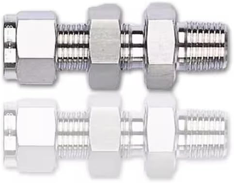 Bulkhead Male Connector 1/4in Tube x 1/8in NPT Male Bulkhead Fittings Stainless Steel 316L(BMC-0402R)