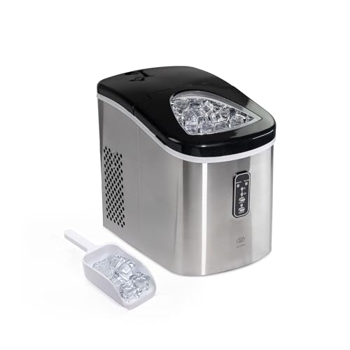 AVERA Máquina de hielo tipo bala, 9 hielos en 6 minutos, 2 Tamaños de hielo, Hasta 12 kilos por Día, Autolimpieza, Ice Maker de Acero Inoxidable, Máquina de hielos para casa...