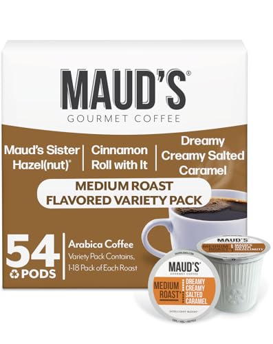 Image of Maud's Salted Caramel, Sweet Hazelnut & Cinnamon Roll Flavored Bundle, 54ct | Medium Roast Flavored Coffee in Single Serve Pods - 100% Arabica Coffee, Compatible with Keurig Coffee Makers