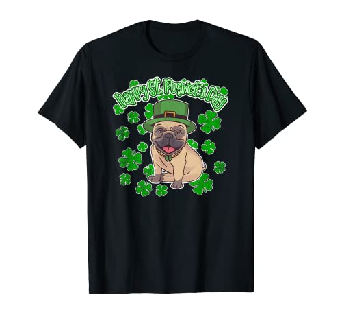 Feliz Día de San Patricio St Pugricks Pug Duende Trébol Camiseta