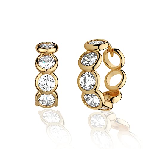 MTMY Huggie Hoop Earrings 14K Gold Plated Cubic Zirconia Dainty Simple Cute Beads Elegant CZ Circle Small Hoop Earring for Women Minimalist Handmade Hypoallergenic Jewelry