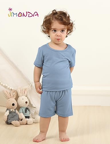 Jimonda Bamboo Baby Boys Girls Pajama Sets Toddler Sleepwear Cool Jammies 2pcs Viscose PJs Short Sleeved 18M-8Y(Blue-2T)