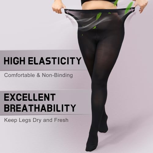 beister Plus Size Women Tights, 2 Pairs 70D Opaque High Waist Pantyhose, Solid Color Soft Stockings2