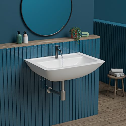 Image of REMOTION Ceramic Wall Hung Corner Wash Basin for Bathroom | Wall Mounted Corner Sink for Small Bathrooms & Powder Rooms | Space-Saving, Durable & Stylish Design (16 x 15 x 6 Inch)