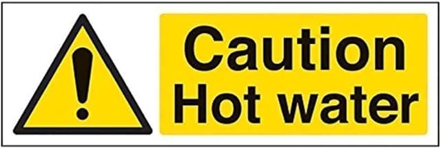 VSafety Caution Hot Water Sign - Landscape - 300mm x 100mm - Self Adhesive Vinyl
