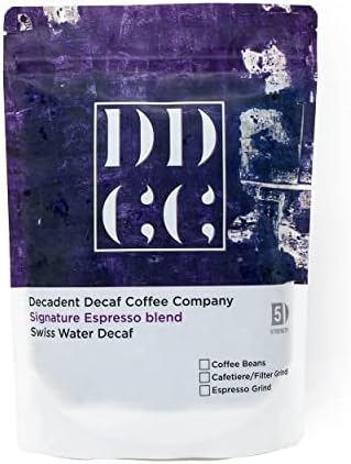 Decaffeinated Strongest Dark Roast Espresso Coffee Beans 227g - Swiss Water Decaf Process - Decadent Decaf - Signature Espresso - All Coffee Machines - Strength 5-227g
