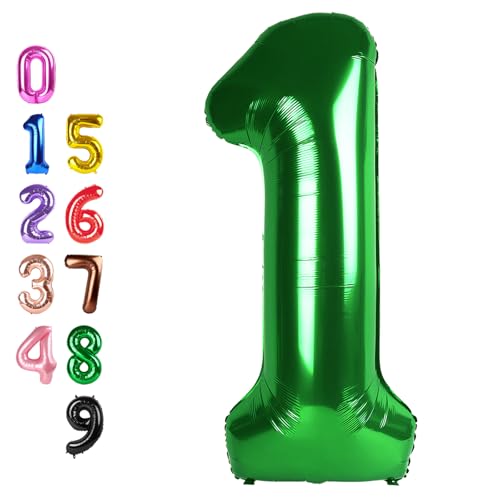 Image of Number Balloons 1 Balloon Dark Green for 1st Birthday Decoration, 40 inch | Saturated Color, Large 40 in, With Inflation Straw & Hanging Hole, For Back-To-School Season, Forest Picnic Party, Christmas