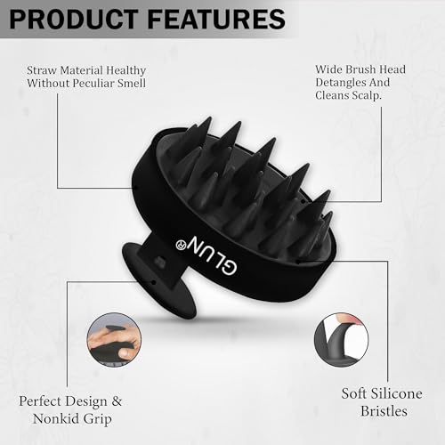 Image of GLUN Pack of 2 Scalp Shampoo Brush - Silicone Hair Scalp Massager for Dandruff Removal & Deep Cleansing (Black)
