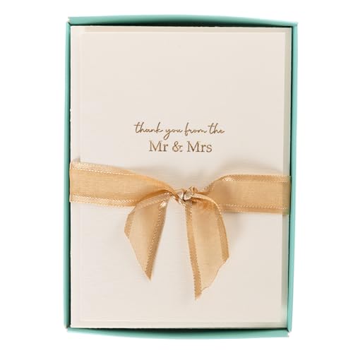Image of Graphique Wedding Thank You Cards, Mr. & Mrs., Pack of 10 Cards with Envelopes, Blank Inside, Gold Foil Embossing, La Petite Press Collection Boxed Set, 3.25 inch x 4.75 inch