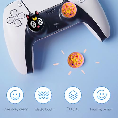 Image of PERFECTSIGHT 4 PCS Cute Thumb Grip Caps for PS5 /PS4 /Xbox One (Series X, S) /NS Switch Pro Controller, Magic Moon Analog Stick Grips Thumbsticks, Kawaii Silicone Joystick Button Covers (Luna)