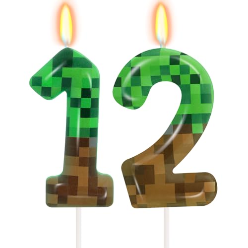 12th Pixel Miner Birthday Candles, Pixels Cake Topper...