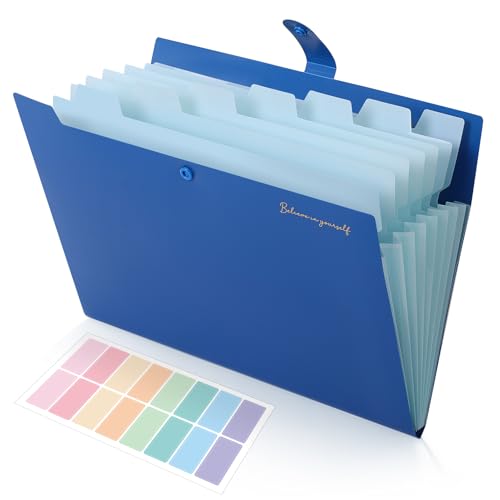 SKYDUE Expanding File Folder, Accordion File Organizer with 8 Pocket, Expandable Document Paper Receipt Holder for School Office Hospital, Letter/A4 Size Blue