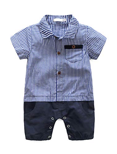 Image of Abolai Baby Boys' Cute Pure Cotton Plaid Stitching Rompers