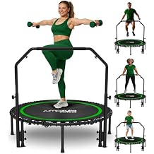 Rebounder Trampoline for Adults with Bar and Elastic Bands, 450/550 lbs Mini Trampoline for Adults, Exercise Trampolines, Rebounders with Adjustable Handle, Indoor/Outdoor 40/48 in