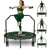 Jumpzylla Fitness Rebounder Trampoline for Adults, Mini Trampoline for Adults with Bar and Elastic Bands, Family Kids & Adult Exercise Trampolines Indoor/Outdoor, 550lbs, 48 inch (Green)