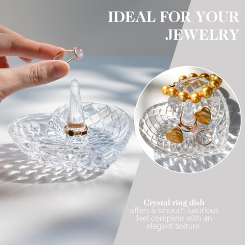 H&D HYALINE & DORA Clear Heart Shaped Crystal Jewelry Ring Holder Decorative Glass Ring Dish Crystal Jewellery Tower Gifts for Women