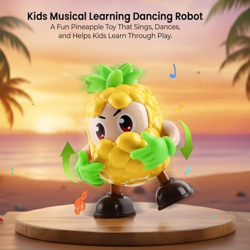 Image of WireScorts Interactive Pineapple Robot Fruit Dancing Toy with Light and Music, Electric Swing Action, Voice Repeat Feature, Soft Lighting Effect, Kids Sensory Toy
