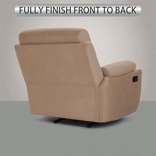 Image of Adorn India Premium Majestic 1 Seater Recliner Manual Sofa Chair | Beige Suede Velvet Fabric | Soft Padded Back Rest & Handrest | Living Room Recliner Chair | 3 Years Warranty