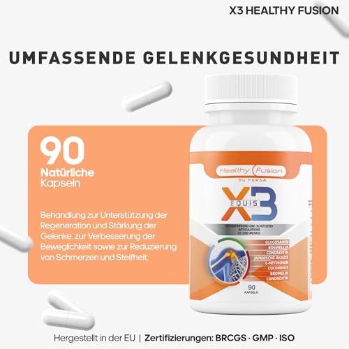 X3 Healthy Fusion | Komplex aus Glucosamin, Chondroitin, Kurkuma & MSM | Für starke Gelenke, gesunden Knorpel & leistungsfähige Muskeln | Lindert Schmerzen & verbessert die Beweglichkeit | 90 Kapseln