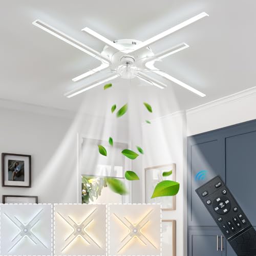 86CM Ventiladores De Techo Con Luz Silencioso Regulable Lampara Techo Ventilador Dormitorio Temporizador Ventilador Lampara Techo Motor De DC Reversible 6 Velocità Para Salón, Dormitorio-Blanco