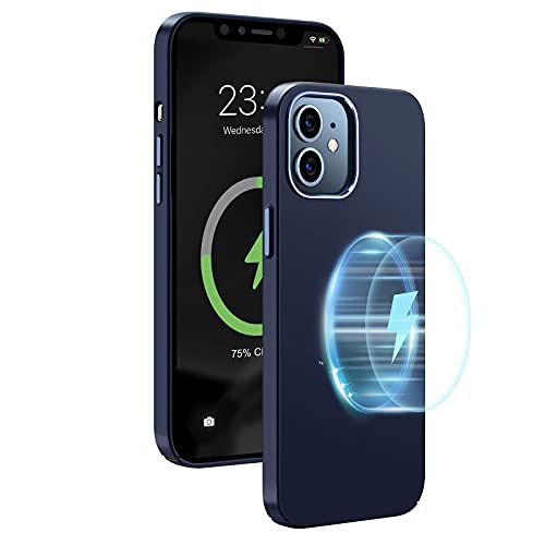 Enskko Magnetic Slim for iPhone 12 Pro Case iPhone 12 Case Ultra Thin Shockproof Non-Slip Matted Hard PC Back Compatible with MagSafe iPhone 12 Case 6.1 , Navy Blue