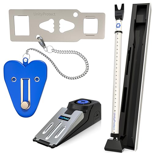 UnityProtect UP-001 Barra de Seguridad, Cerradura portátil, Alarma de Tope de Puerta, Blanco, Negro