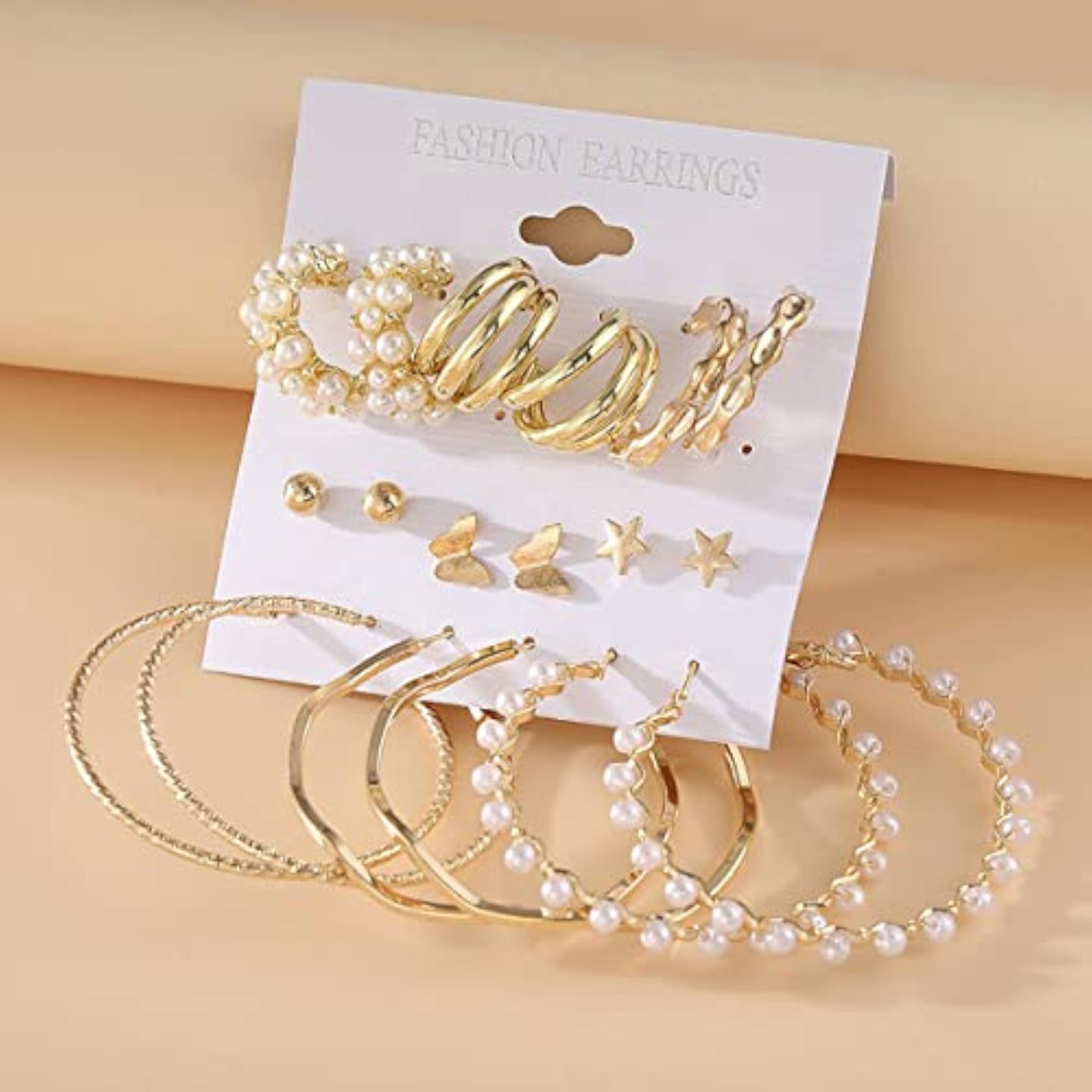 Contemporary Studs and Hoop Earrings Set of 9