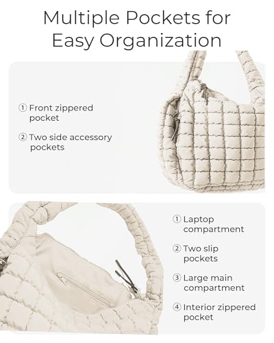Image of Puffer Tote Bag, Quilted Tote Bag Crossbody Bags for Travel, Gym, Work